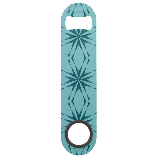 Turquoise blue, cool, trendy flower abstraction bar key (Front)