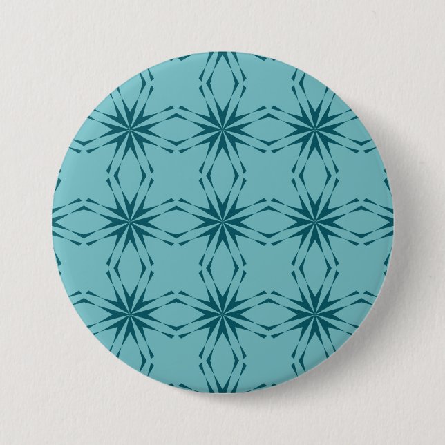 Turquoise blue, cool, trendy flower abstraction button (Front)