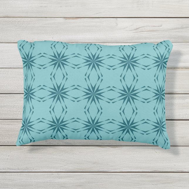 Turquoise blue, cool, trendy flower abstraction outdoor pillow (Back)