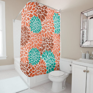 Turquoise Blue Coral And Bronze Flower Collage Shower Curtain