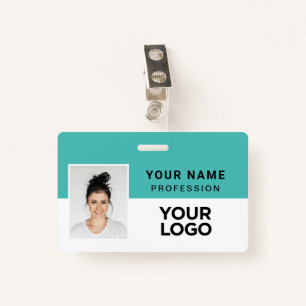 Turquoise Blue Corporate Employee Photo Name Tag Badge