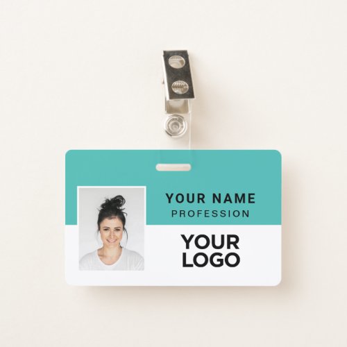 Turquoise Blue Corporate Employee Photo Name Tag Badge