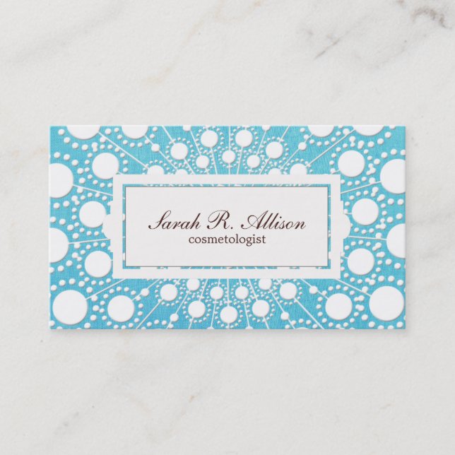Turquoise Blue Cosmetologist Embossed Linen Look Business Card (Front)