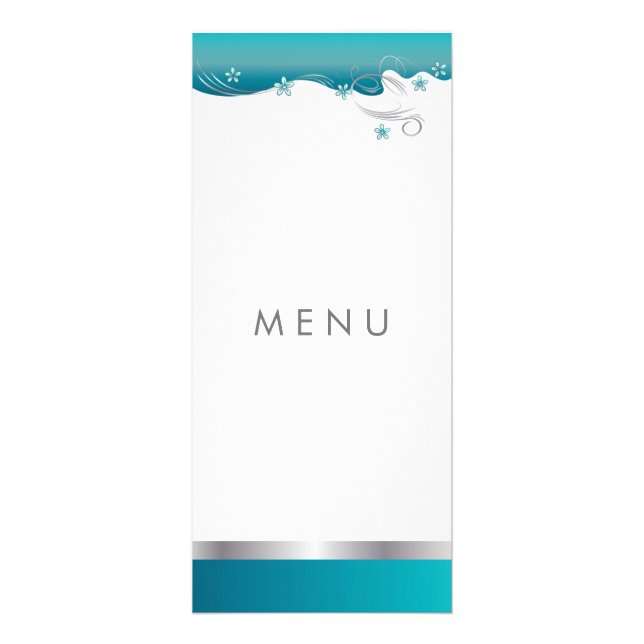 Turquoise Blue Curvy Floral Design Rack Card (Back)