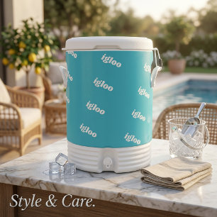 Turquoise Blue Custom Text Pattern Beverage Cooler