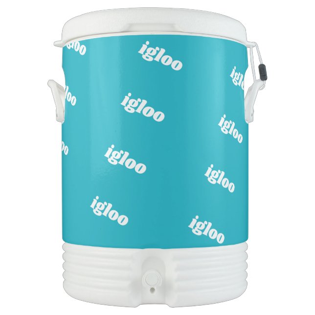 Turquoise Blue Custom Text Pattern Beverage Cooler (Front)