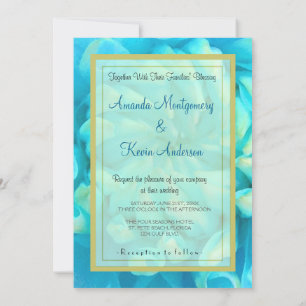 Turquoise Blue Dahlia Flower in Watercolor Wedding Invitation