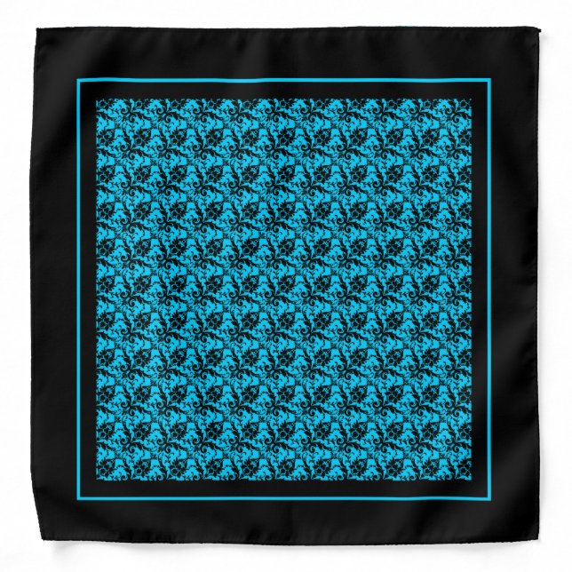 Turquoise Blue Damask Border Bandana (Front)