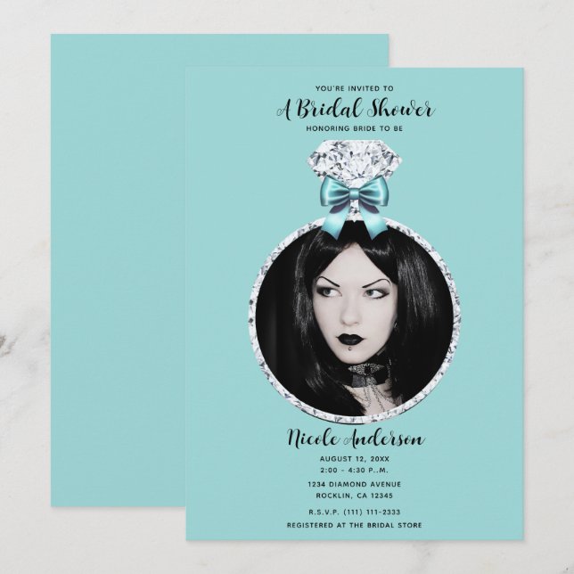 Turquoise Blue Diamond Bling Ring Bridal Shower  Invitation (Front/Back)