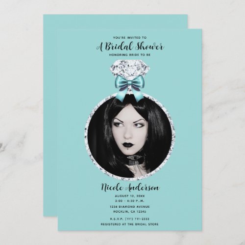 Turquoise Blue Diamond Bling Ring Bridal Shower  Invitation