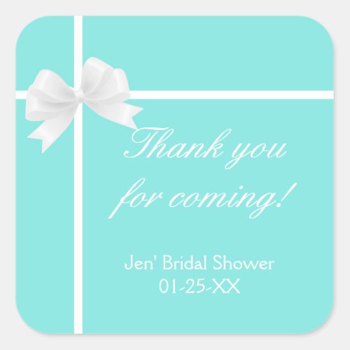 Turquoise Blue Diamond Bow Bridal Shower Favor Square Sticker