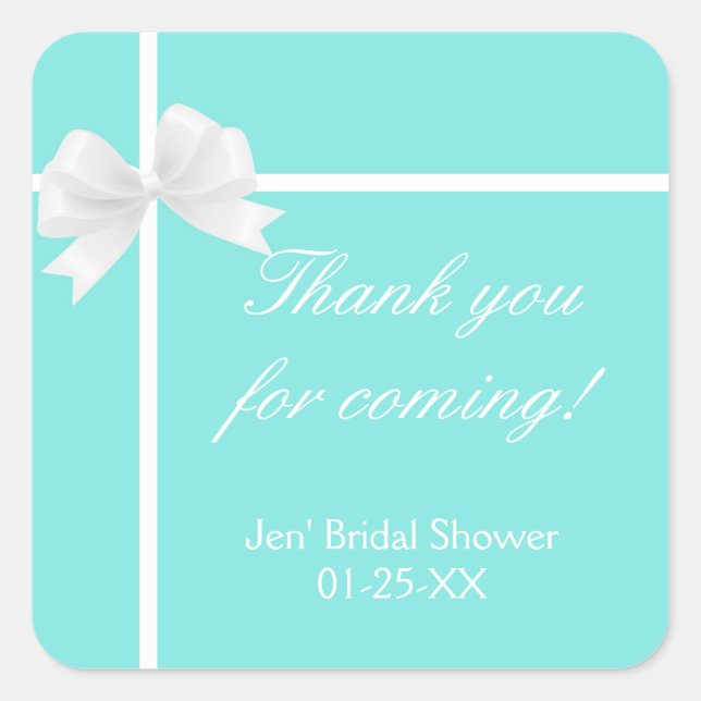Turquoise Blue Diamond Bow Bridal Shower Favor Square Sticker (Front)