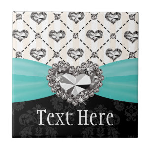Turquoise Blue Diamond Heart Ceramic Tile Trivet
