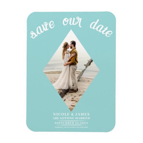 Turquoise Blue Diamond Photo Wedding Save the Date Magnet