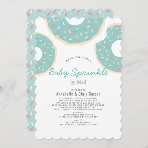 Turquoise Blue Donut Baby Sprinkle Shower by Mail Invitation