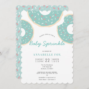 Turquoise Blue Donut Baby Sprinkle Shower Invitation