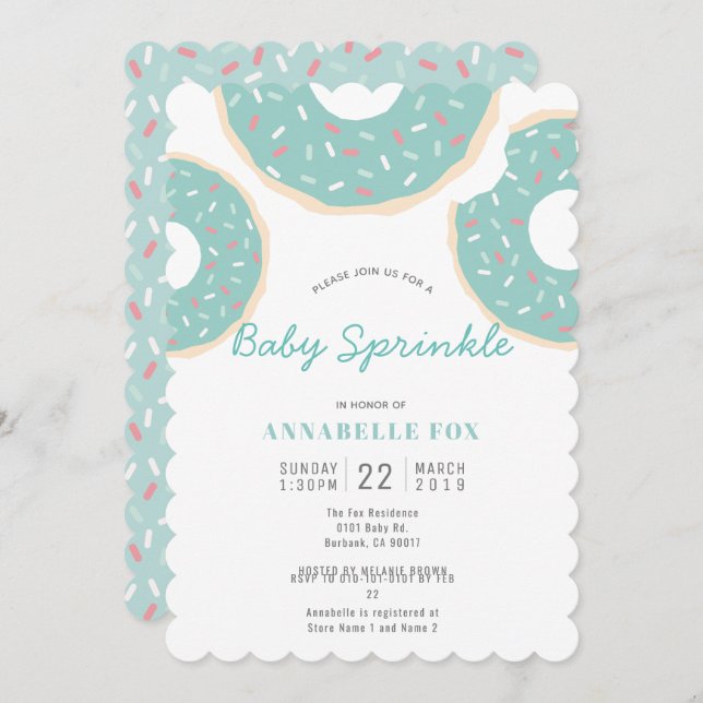 Turquoise Blue Donut Baby Sprinkle Shower Invitation (Front/Back)