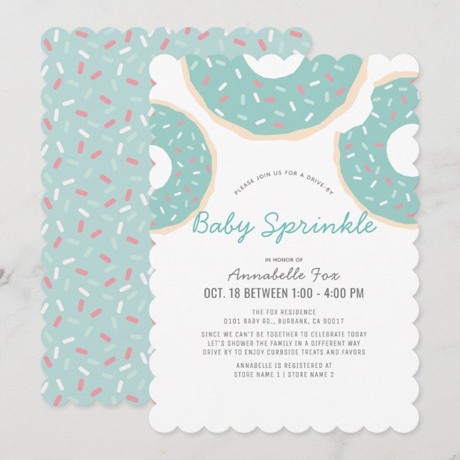 Turquoise Blue Donut Drive-by Baby Sprinkle Shower Invitation (Front/Back)
