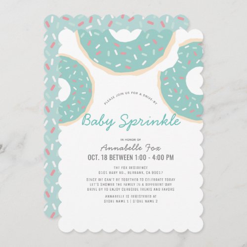 Turquoise Blue Donut Drive_by Baby Sprinkle Shower Invitation