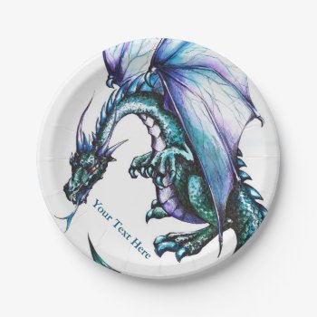 Turquoise Blue Dragon Party Paper Products Paper Plates by DementedButterfly at Zazzle