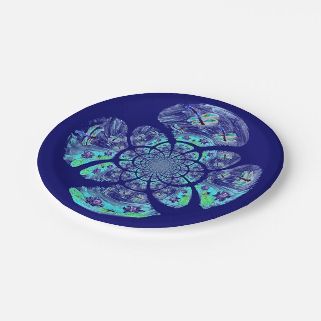 Turquoise Blue Dragonfly Patterned Paper Plates (Angled)