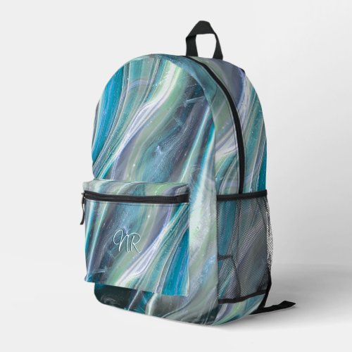    Turquoise Blue Elegant Marble Add Your Monogram Printed Backpack