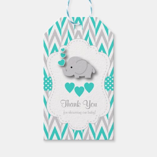 Turquoise Blue Elephant Baby Shower Thank You Gift Tags