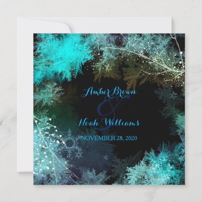 Turquoise Blue Evening Forest Wedding Invitation (Front)
