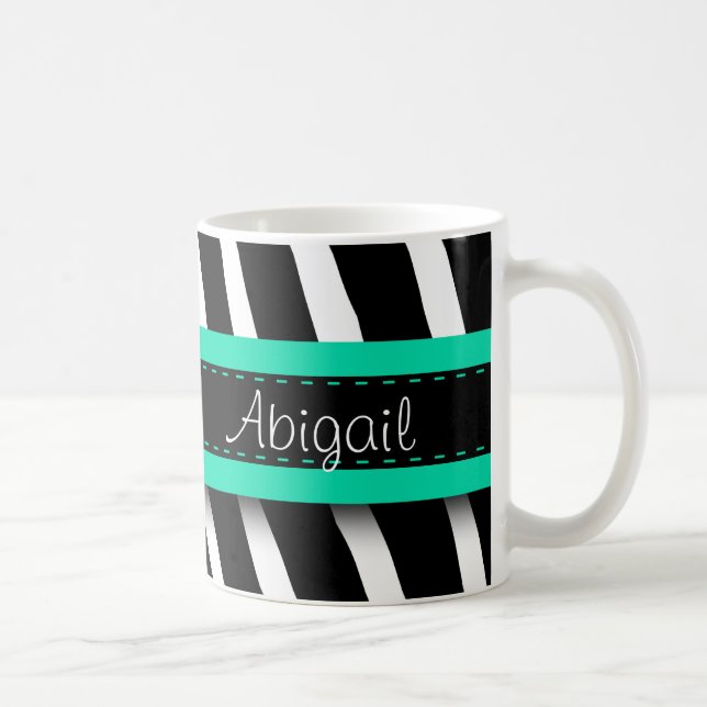 Turquoise Blue Floral Gem & Zebra Pattern Coffee Mug (Right)
