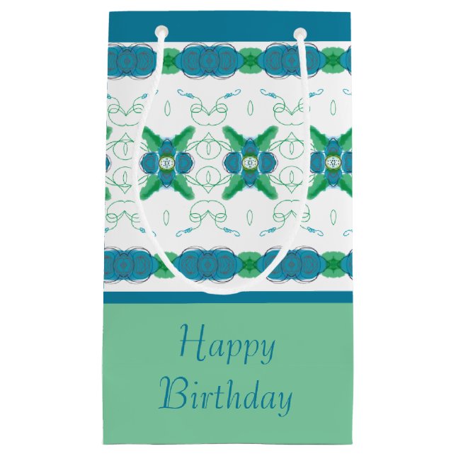 Turquoise Blue Floral Small Gift Bag (Front)