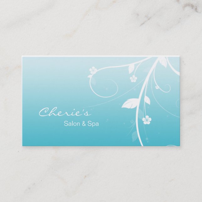 Turquoise Blue Floral Swirls business card (Front)
