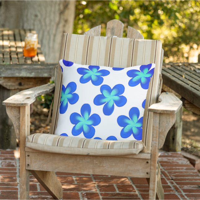 Turquoise Blue Flower Pattern  Outdoor Pillow (Chair)