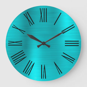 Turquoise Blue Foil Black Roman Numerals Large Clock