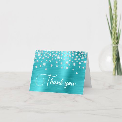 Turquoise Blue Foil Diamond Confetti 50th Birthday Thank You Card