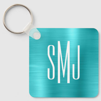 Turquoise Blue Foil Three Letter Monogram Keychain