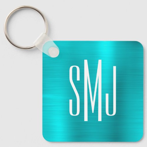Turquoise Blue Foil Three Letter Monogram Keychain
