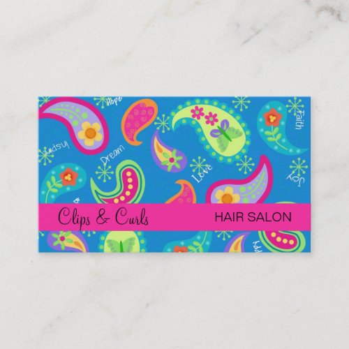 Turquoise Blue Fuchsia Pink Modern Paisley Pattern Business Card