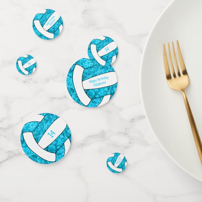 turquoise blue girls volleyball birthday custom confetti (Group)