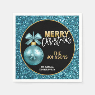 Turquoise Blue Glitter Annual Dinner Christmas Napkins
