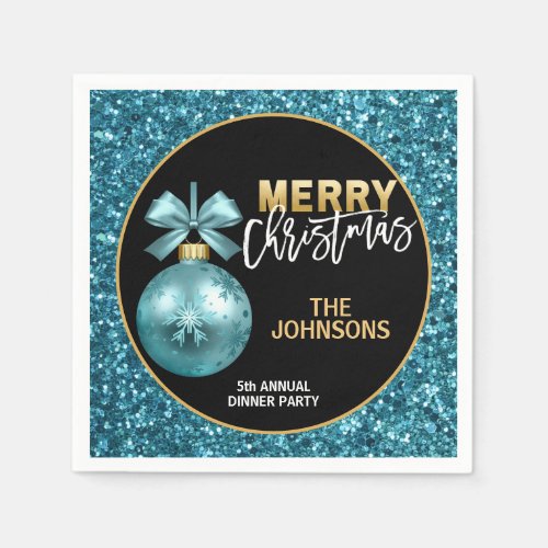 Turquoise Blue Glitter Annual Dinner Christmas Napkins