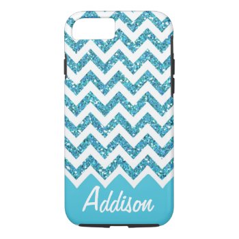 Turquoise Blue Glitter Chevron Name Bling Case by brookechanel at Zazzle