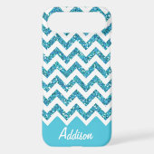 Turquoise Blue Glitter Chevron Name BLING Case (Back)