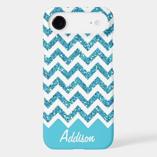 Turquoise Blue Glitter Chevron Name BLING Case (Back)