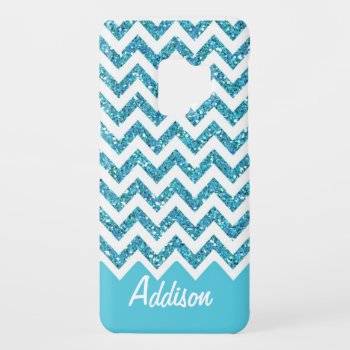 Turquoise Blue Glitter Chevron Name Bling Case by brookechanel at Zazzle