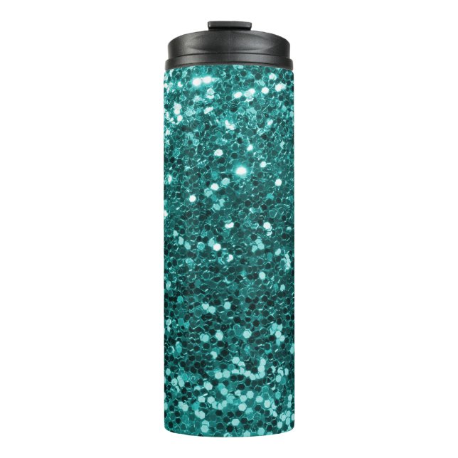 Turquoise Blue Glitter Faux Glitter Sparkle Thermal Tumbler (Front)