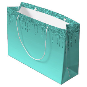 Turquoise Blue Glitter Large Gift Bag