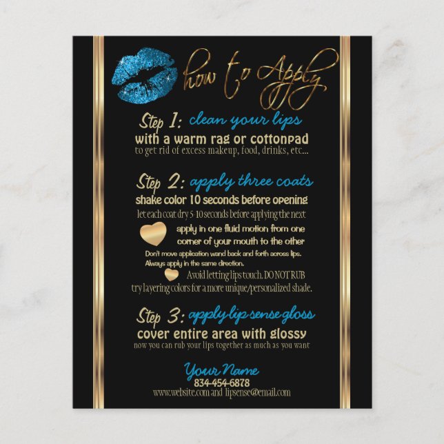 Turquoise Blue Glitter Lip Instructions Flyer (Front)
