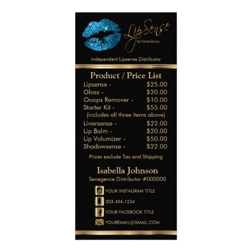 Turquoise Blue Glitter Lips _ Black _  Price List Rack Card