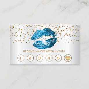 Turquoise Blue Glitter Lips Loyalty Cards - Satin