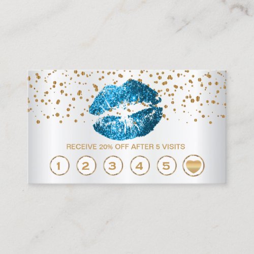 Turquoise Blue Glitter Lips Loyalty Cards _ Satin